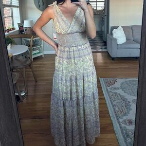 Taylor Yellow and Lavender Floral Tie-Shoulder Maxi Dress